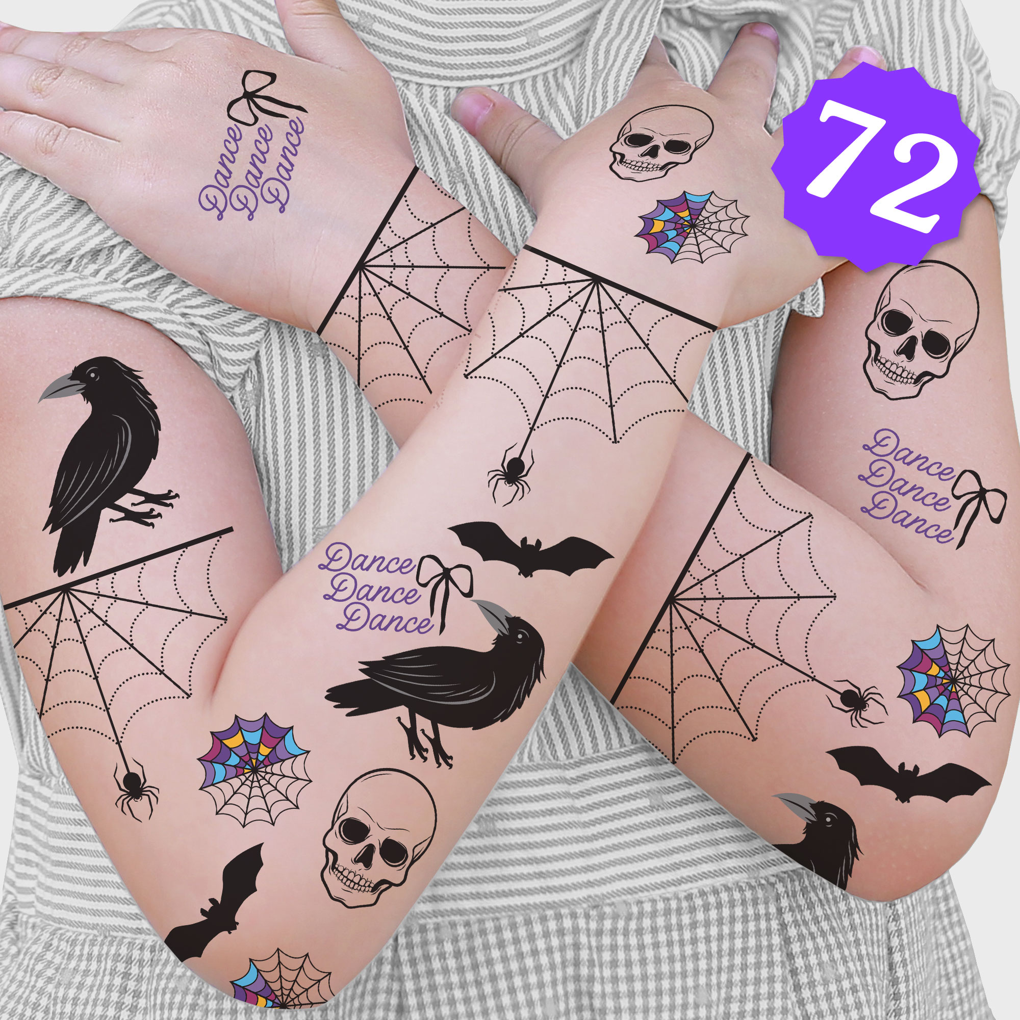 Big Dot of Happiness Goth Girl Temporary Tattoos for Kids' Halloween Party Favors, Goth Activity for Birthday, Set of 12 Tattoo Sheets – 72 Total Tats